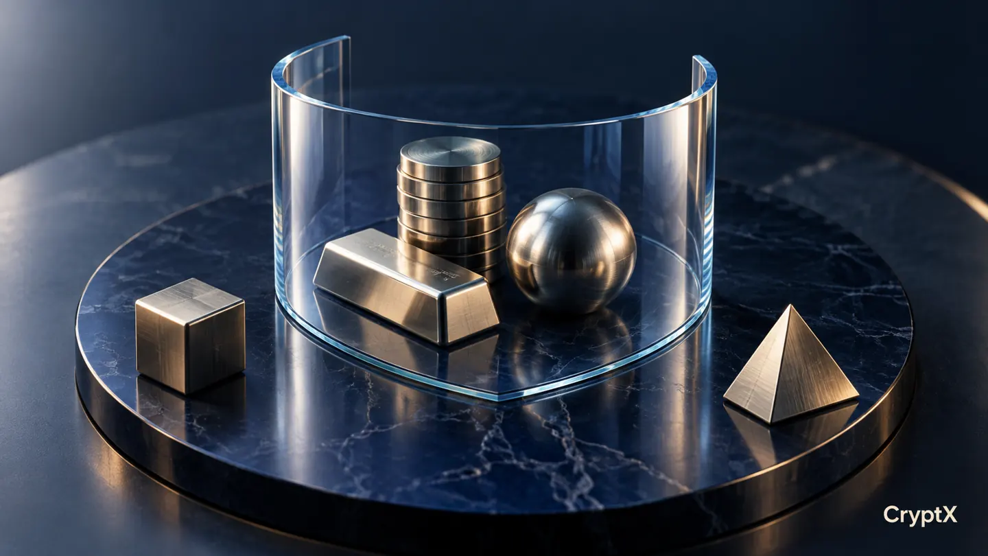 A glass shield covers some metal objects while others sit outside its boundary.